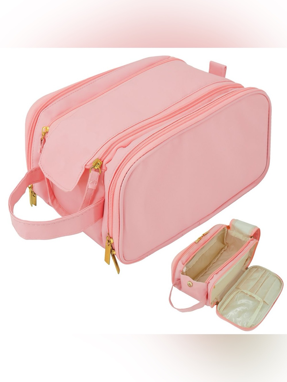 Leather Travel Makeup Bag Travel Toiletry Bag , Zipper Cosmetic Bags Organizer f